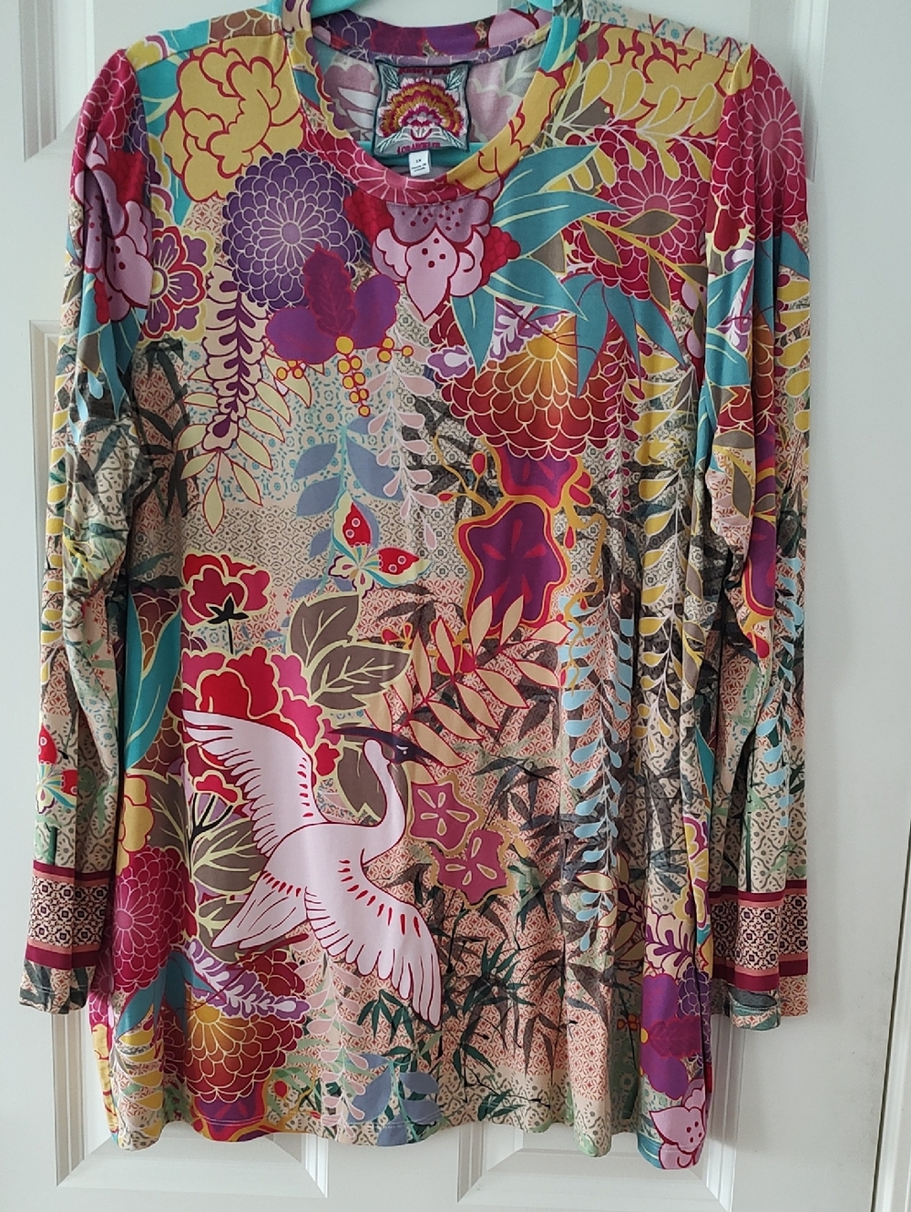 Johnny Was Pink Yellow Teal  Floral Top